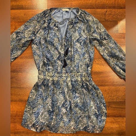 Ramy Brook Brinley Tassel-Tie Long-Sleeve Blue Dress Large - Picture 1 of 7
